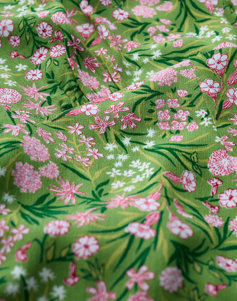 SEASALT's Marsh Empire Line Dress in Campion Field Dill, close up