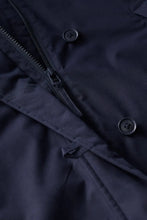 SEASALT's Forecastle Jacket in Dark Night, detail of zip closure in coat