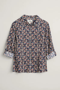 SEASALT's Larissa Shirt in Floral Stamp Maritime, flat lay