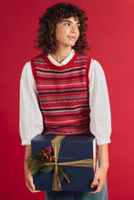 SEASALT's Percella Cove Vest Star Jasmine Jam Mix, festive fairisle vest styled with shirt 