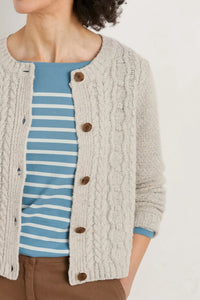 SEASALT's Tressa Cardigan in Aran, knitted cardigan close up