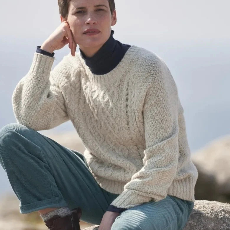 SEASALT's Tressa Jumper in Aran, knitted sweater styled with turtle neck