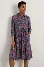 Jersey Cotton Dress from SEASALT navy with red leaves.