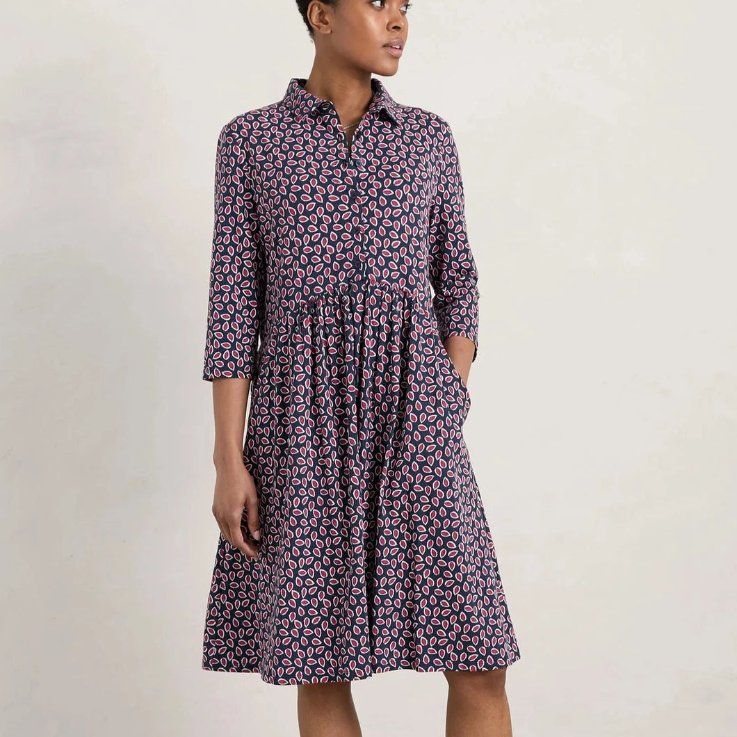 SEASALT - jersey cotton dress - Wood Rush in Pretty bLeaves maritime