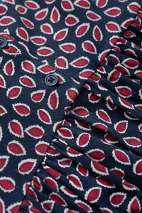 Dress navy with floral print.