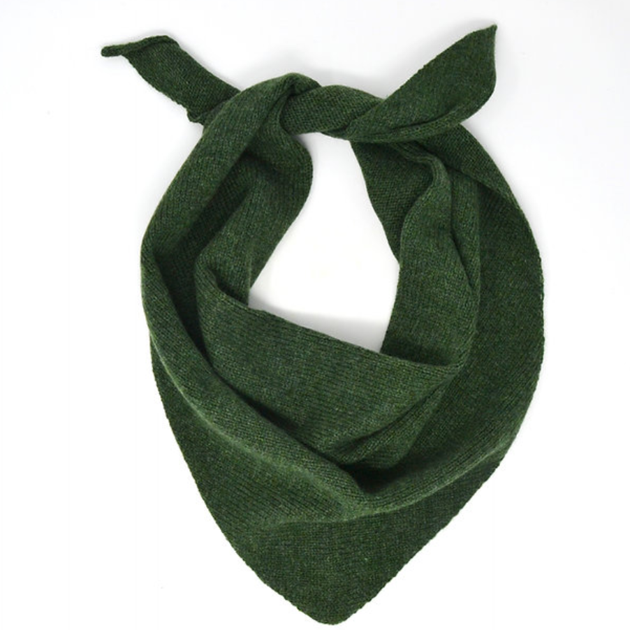 Triangle scarf knitted merino wool moss green