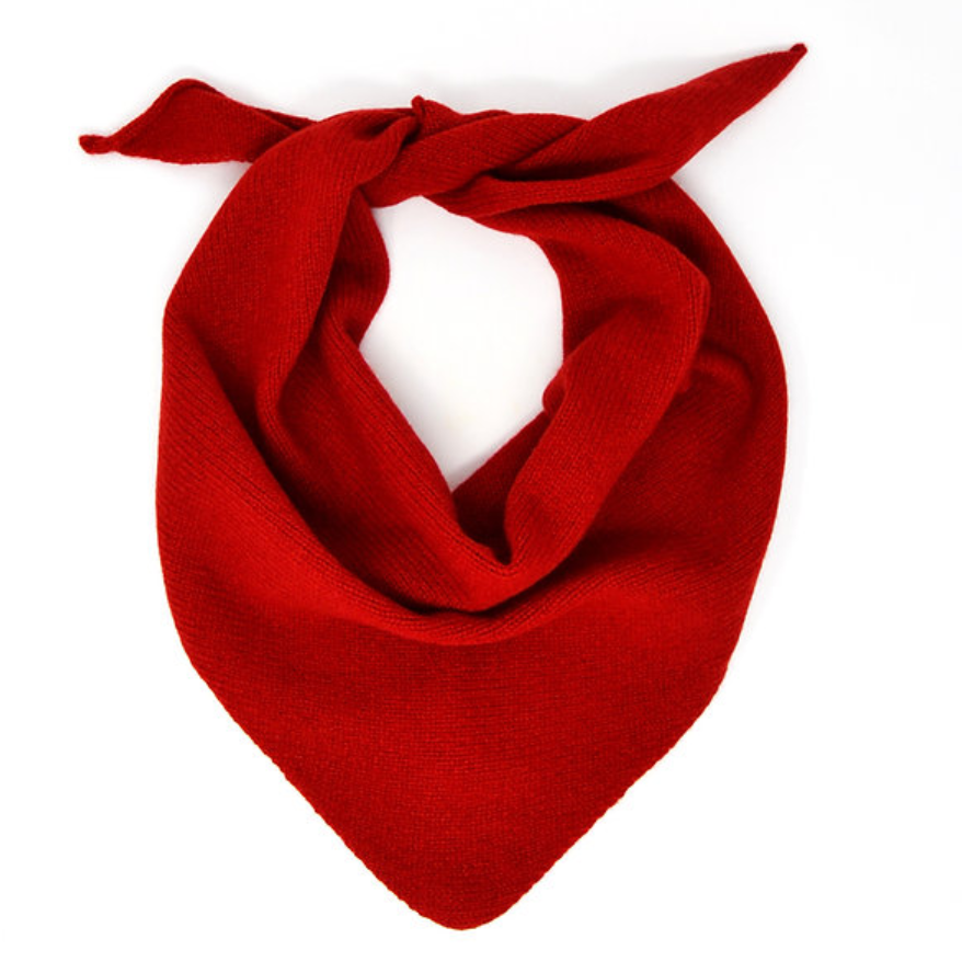 Woollen knitted triangle scarf in red.