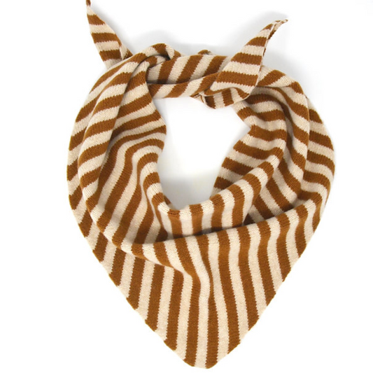 Triangle knitted woollen scarf in Brown and cream stripe