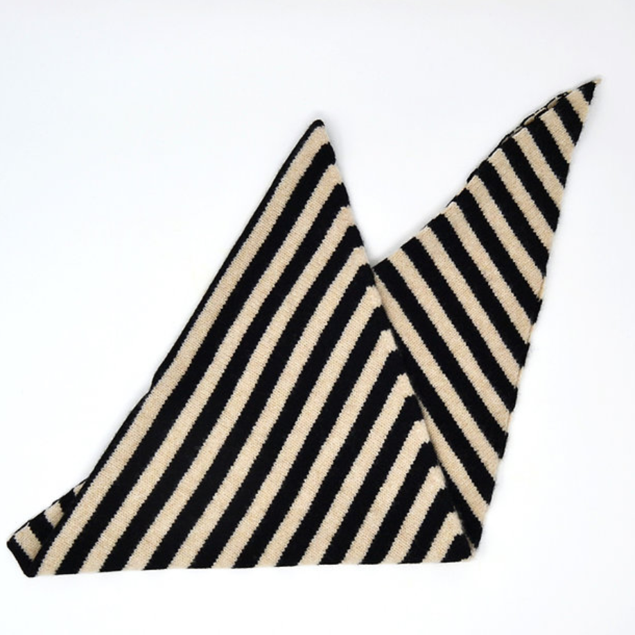 Black and cream striped triangle knited woollen scarf.