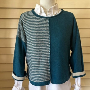 Teal striped jumper, Wool and Silk Knitwear.