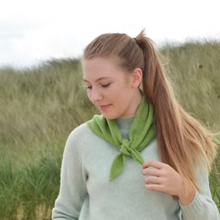 Green triangle scarf. Merino wool, Scottish knitwear 