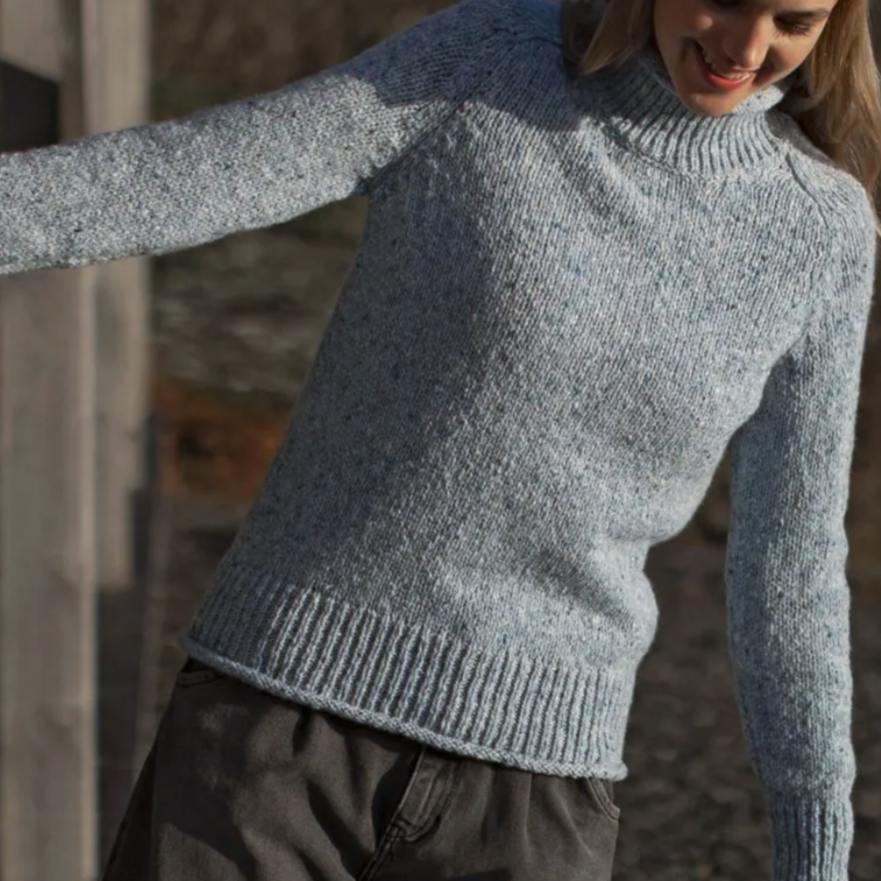 Fisherman out of ireland turtle neck jumper in blue mist for women