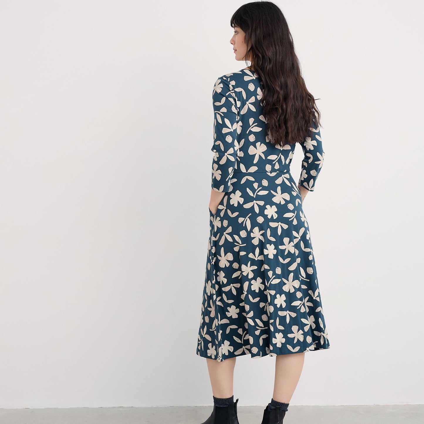 Seasalt Jersey cotton dress - April In navy with white flowers