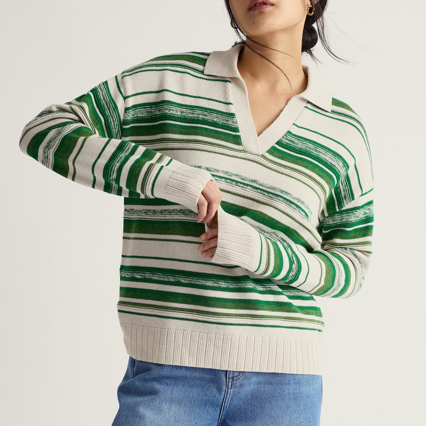 Seasalt Cornwall Jumper Green Stripes