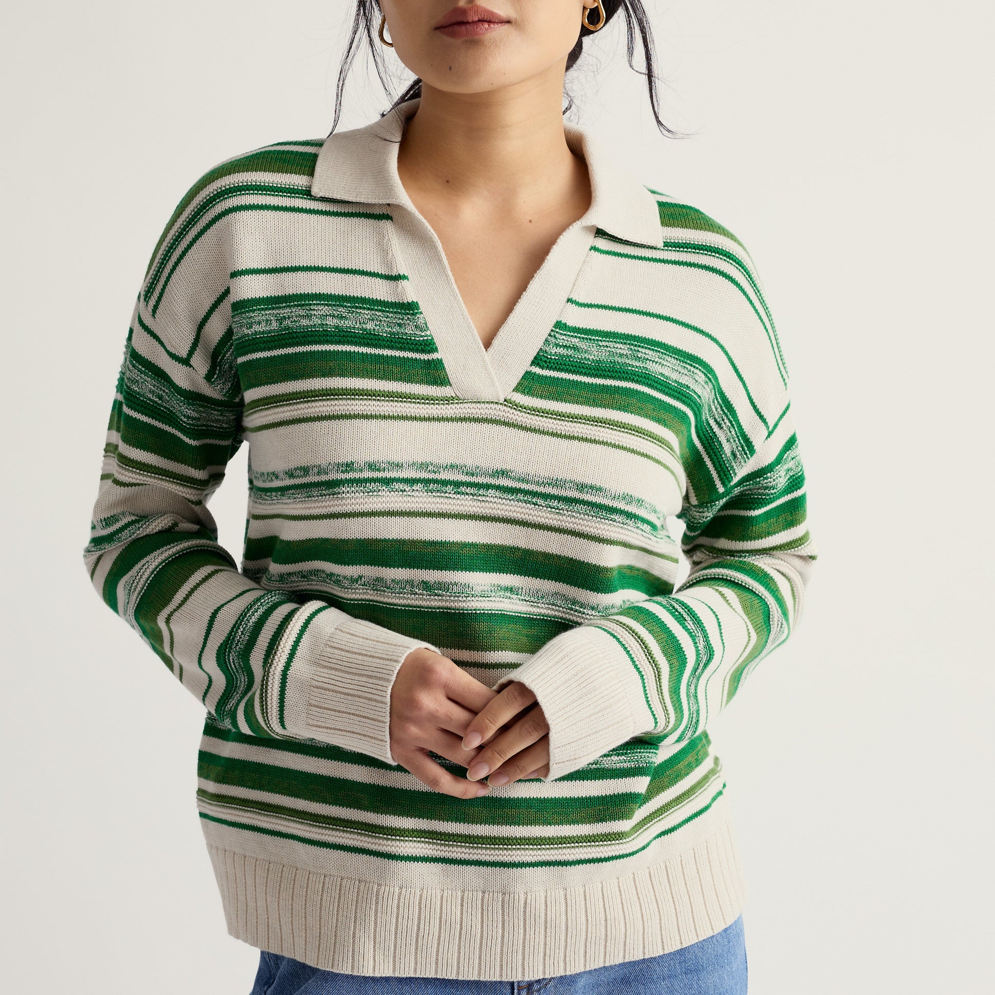 Seasalt Cornwall Organic Cotton Jumper Green and White