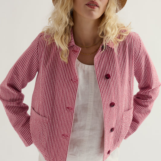 Seasalt Carnon Downs Scarlet Gingham Cotton Jacket