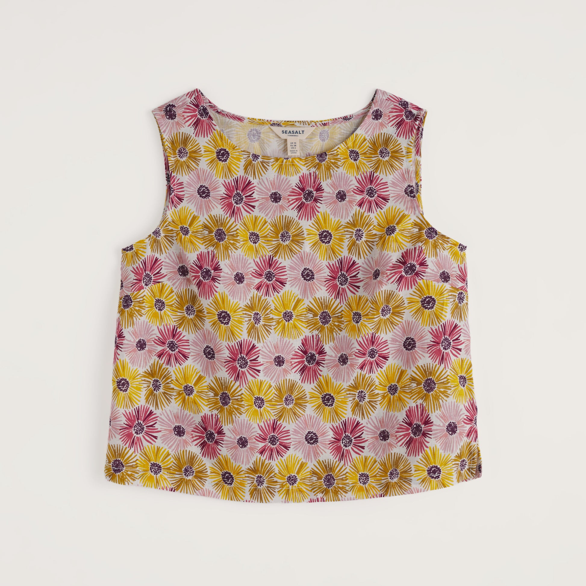 Seasalt cotton sleeveless top in floral pinks and yellows