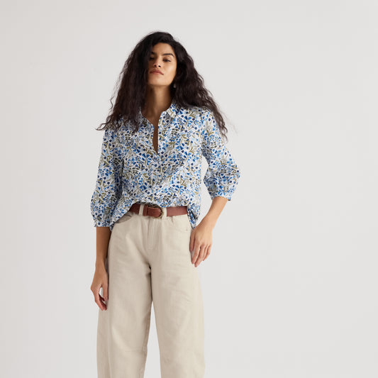 Seasalt Cornwall cotton shirt in floral print blues