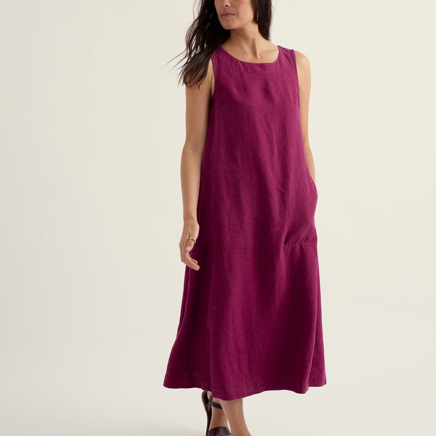 Seasalt Cornwall linen sleeveless dress in dark pink