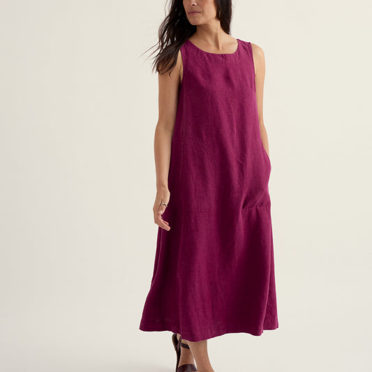 Seasalt Cornwall linen sleeveless dress in dark pink