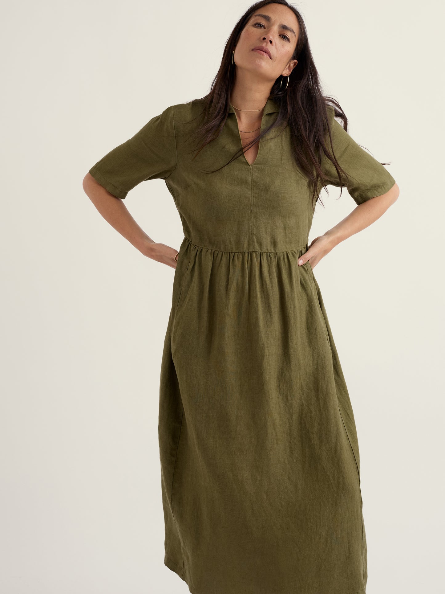 Seasalt Cornwall linen dress in khaki