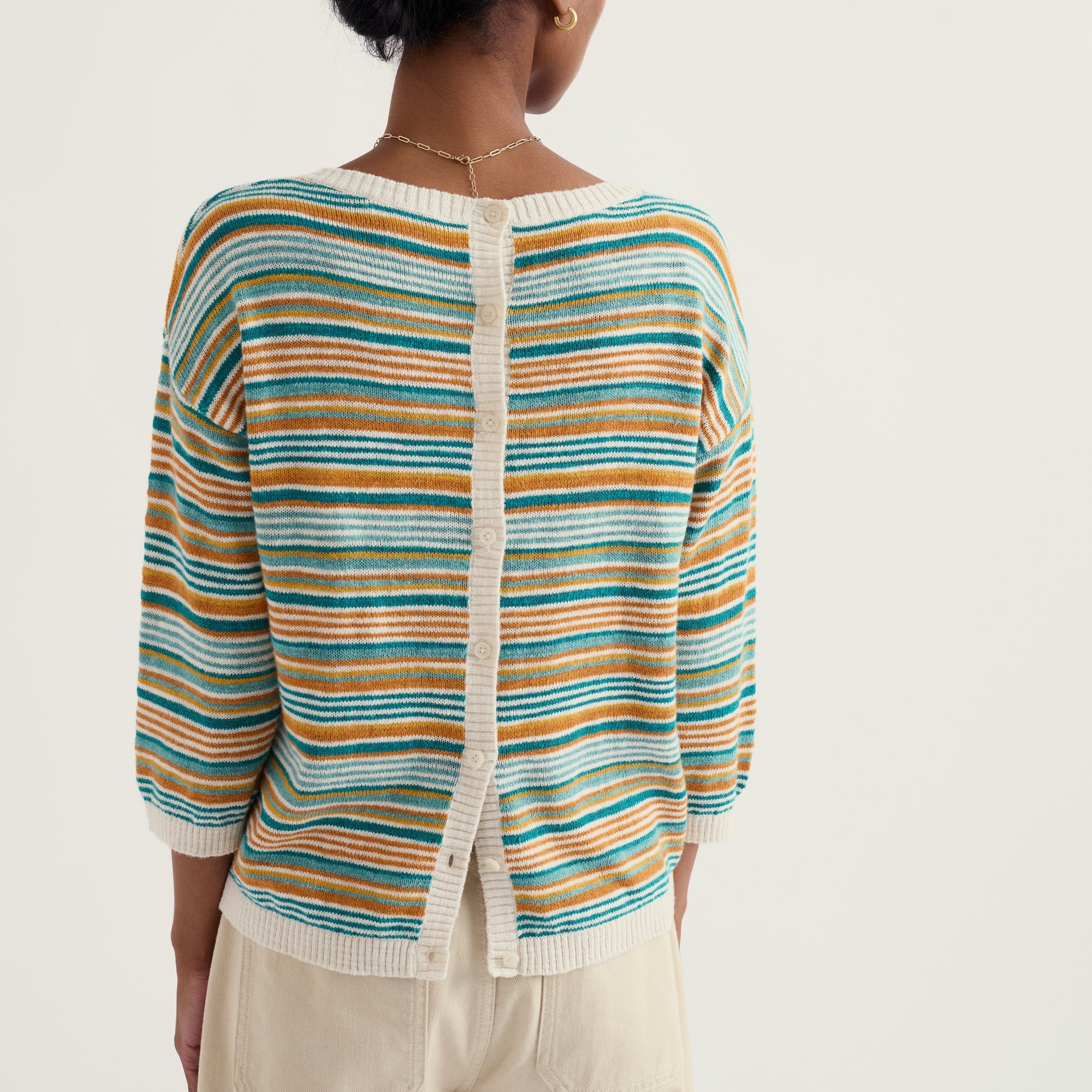 Seasalt Cornwall Cotton Linen Jumper with multi stripes
