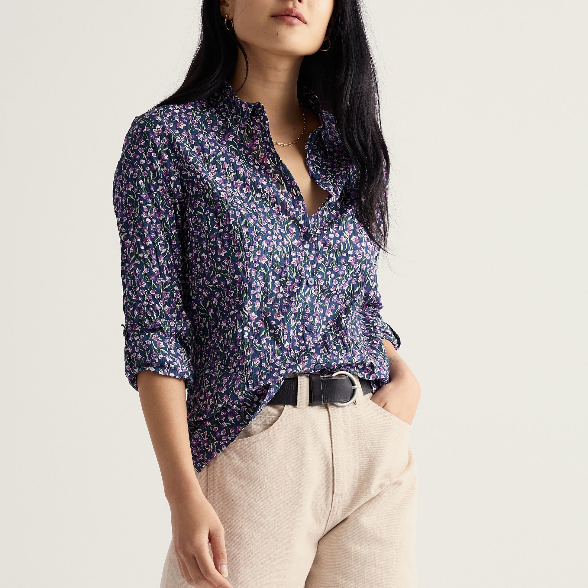 Seasalt Larissa Shirt Flax Flower Pattern