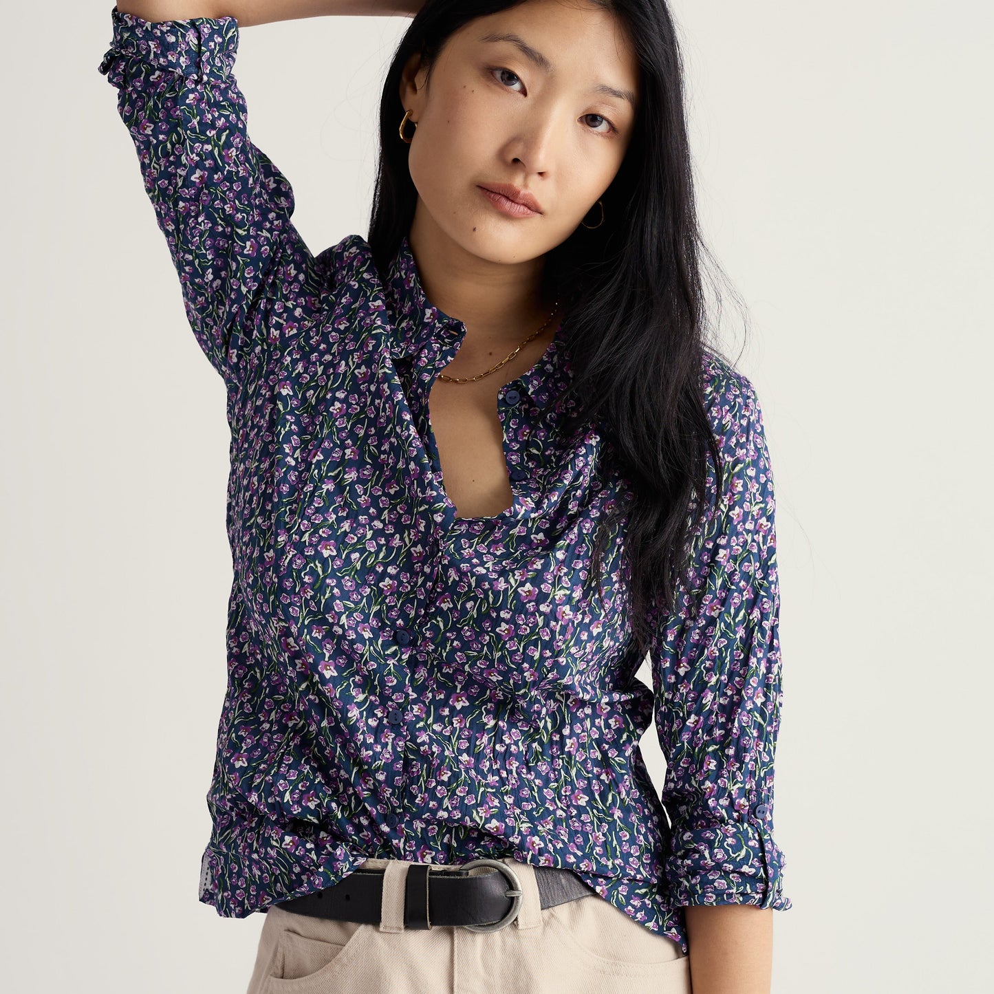 Seasalt Cornwall 100% Cotton Shirt Blue Floral Pattern