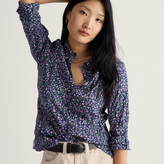 Seasalt Cornwall 100% Cotton Shirt Blue Floral Pattern
