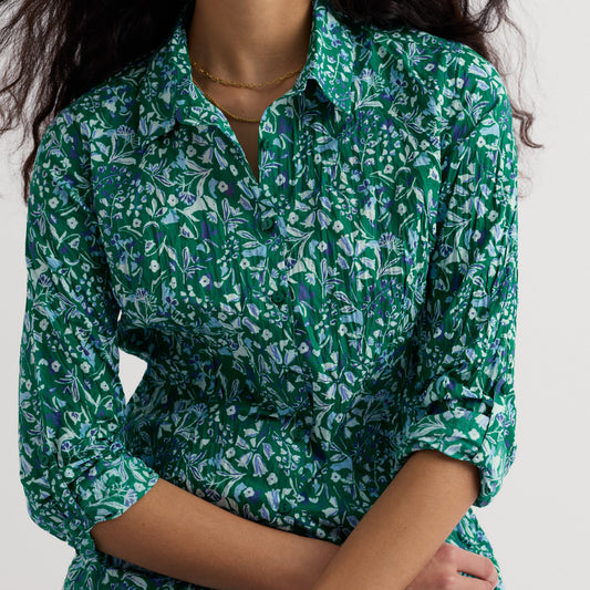 Seasalt Cornwall Pure Cotton Larissa Shirt Blue Green Floral Pattern