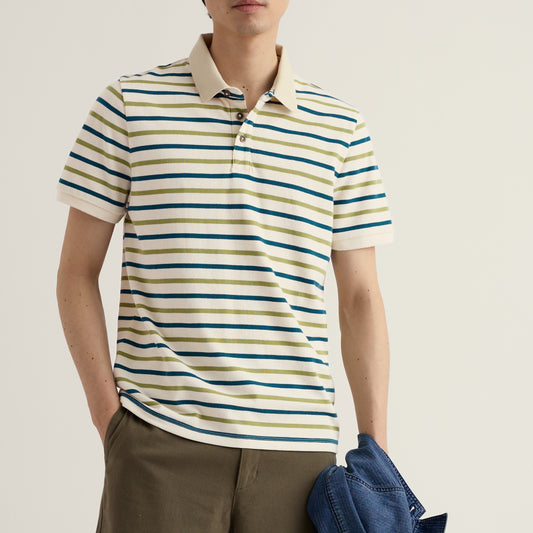 Seasalt Mens Balefire Stripe Polo Duet Breton Grasshopper