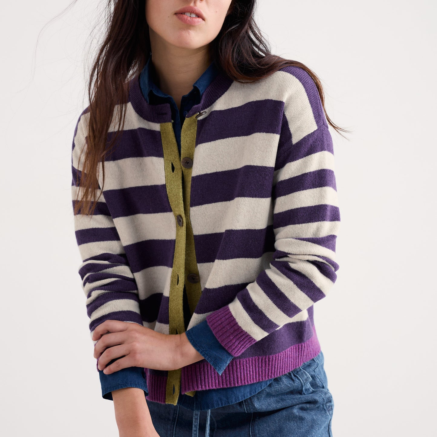 Seasalt Cornwall Purple Striped Cardigan