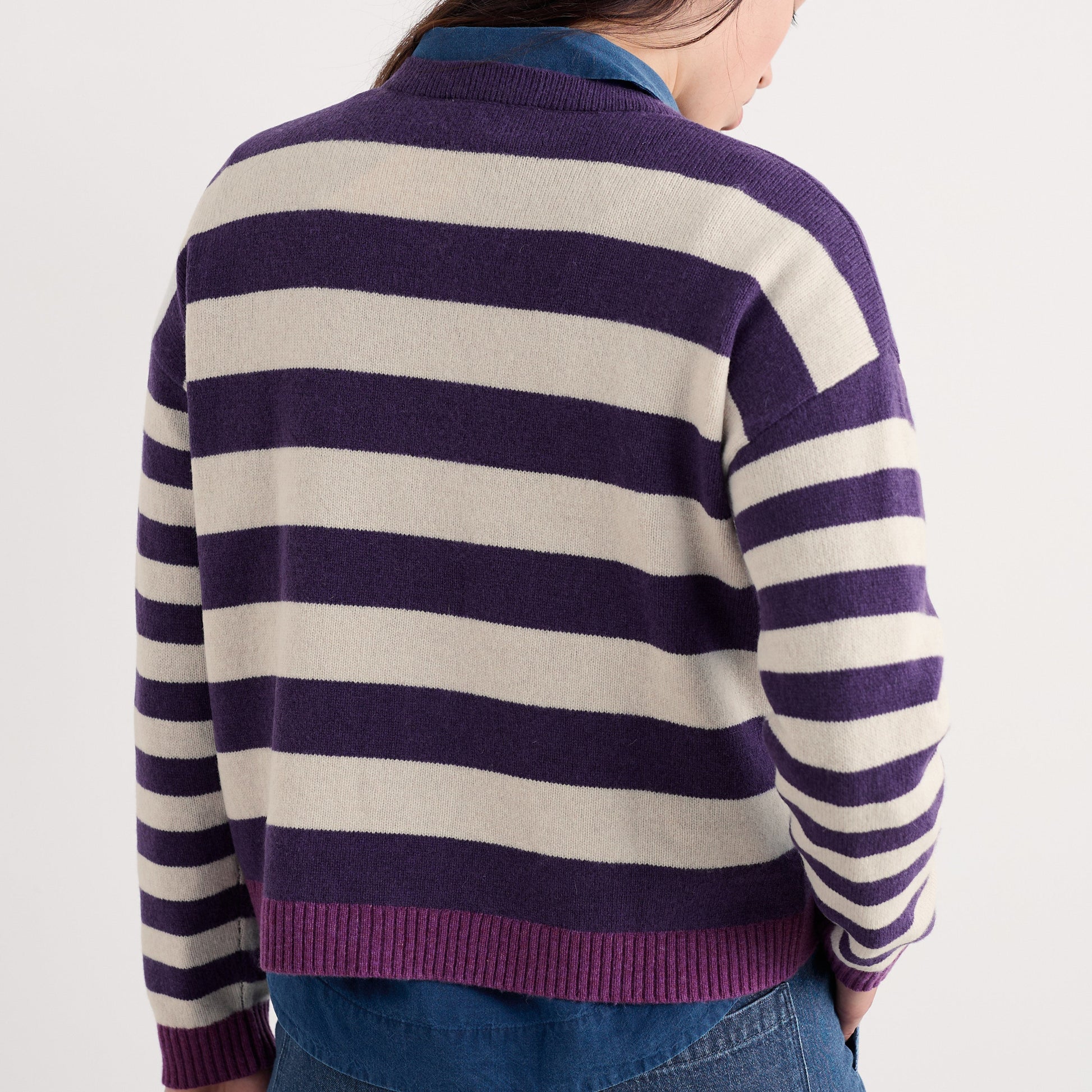 Seasalt Lambswool Purple/White Cardigan