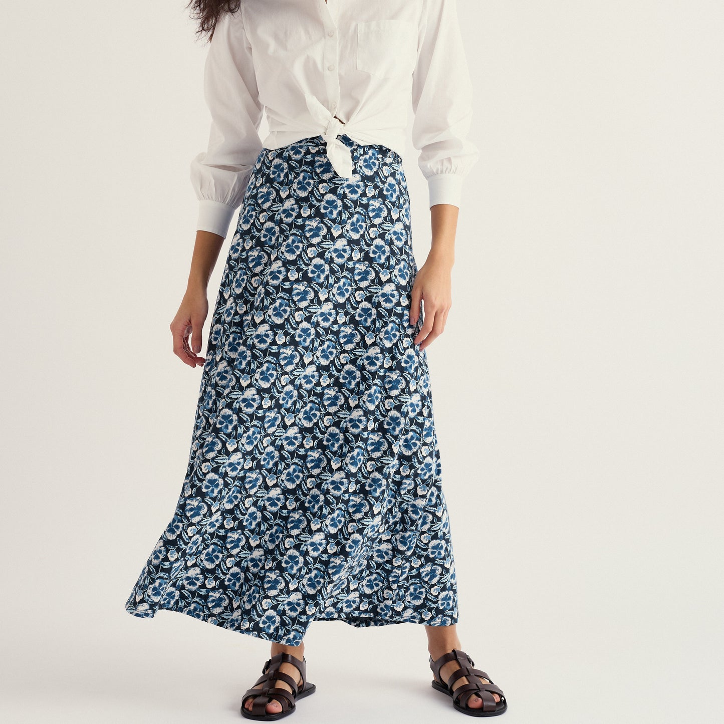 Seasalt Cornwall Organic Cotton Rose Skirt Blue Floral Pattern