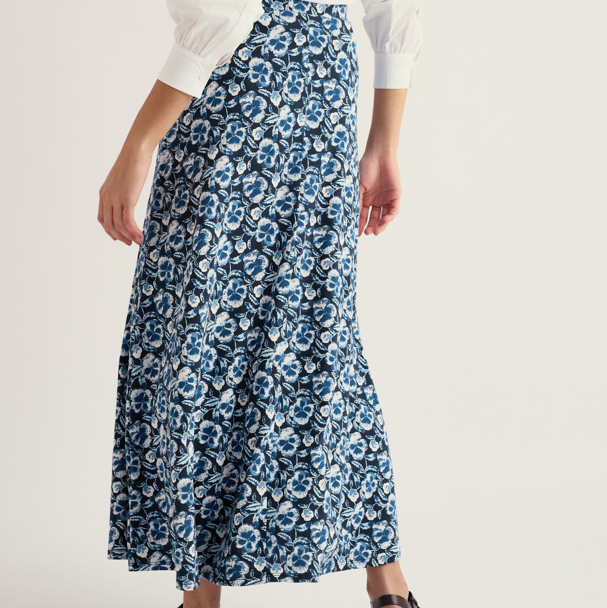 Seasalt Organic Cotton Long Skirt Blue Floral 