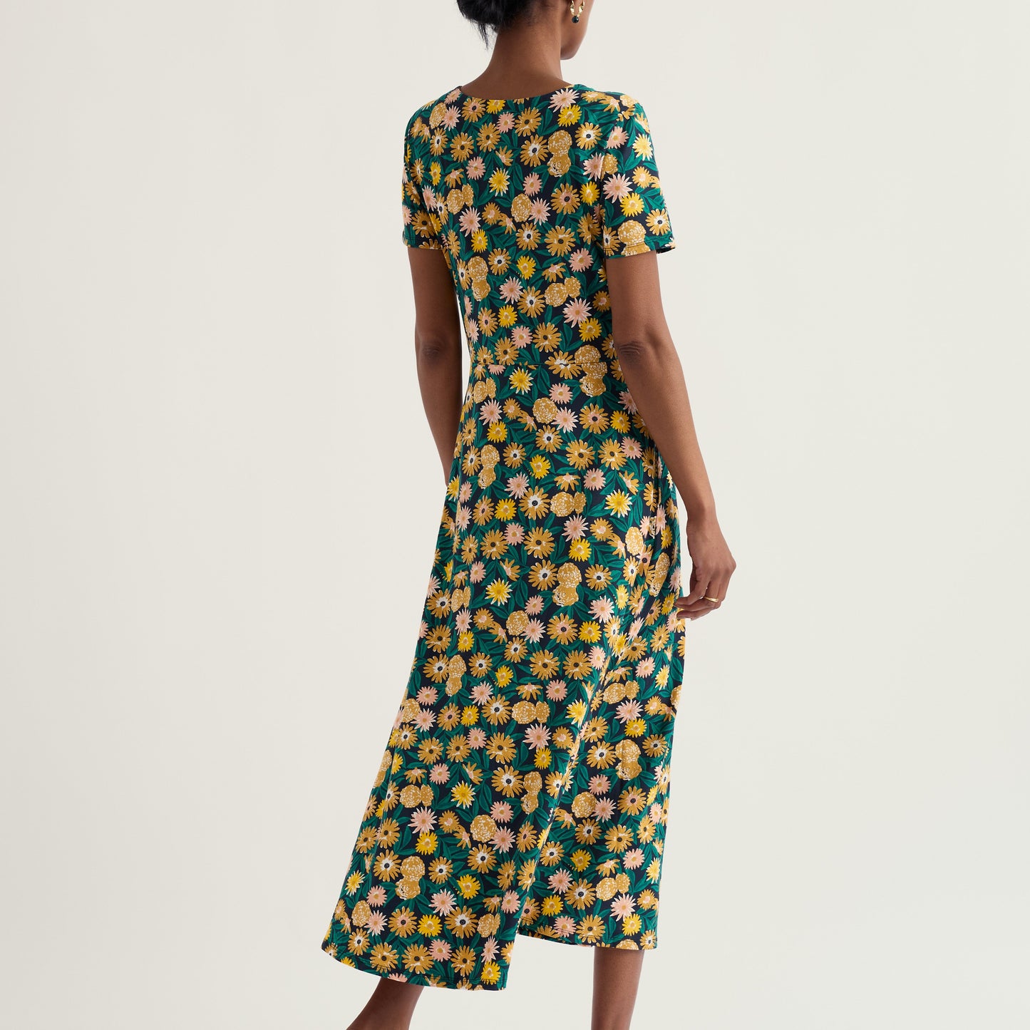 Seasalt Cornwall Organic Cotton Dress Yellow Green Floral Pattern