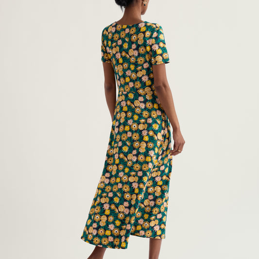 Seasalt Cornwall Organic Cotton Dress Yellow Green Floral Pattern