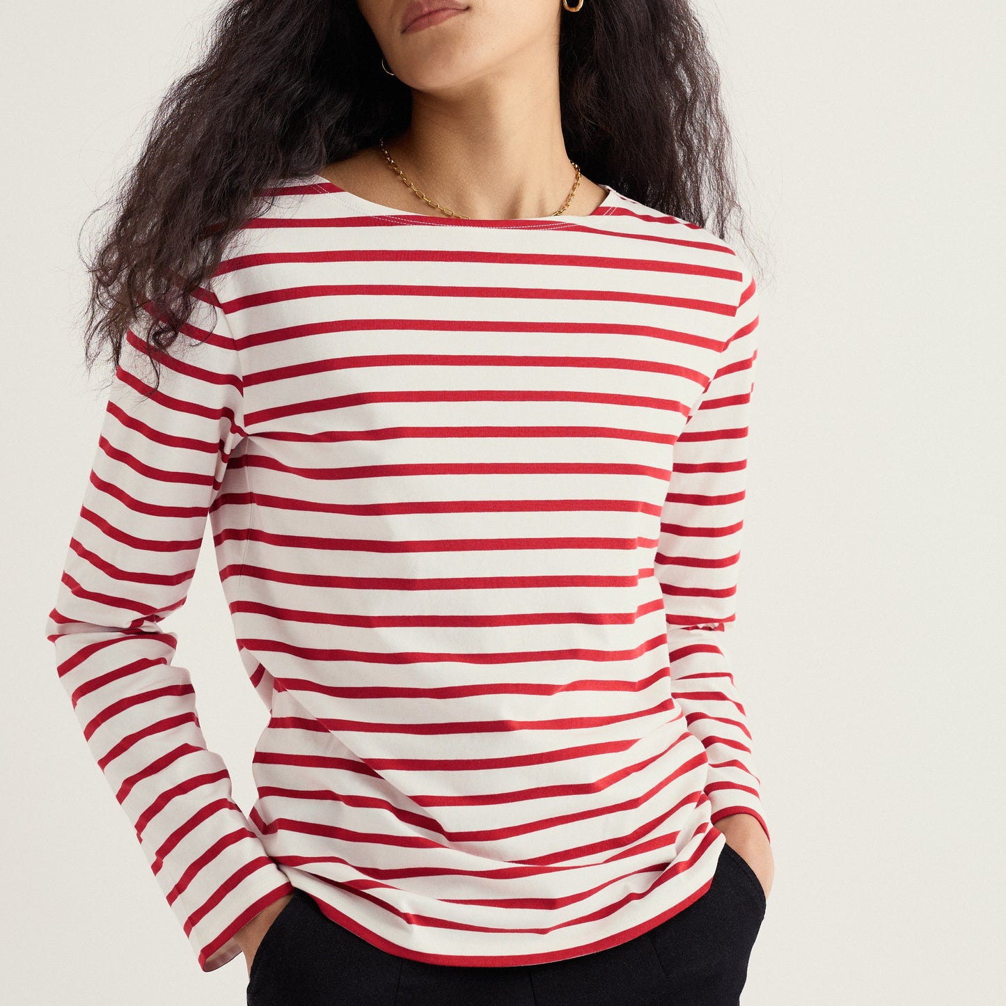 Seasalt Cornwall Organic Cotton Long Sleeved Breton Sailor Shirt Red