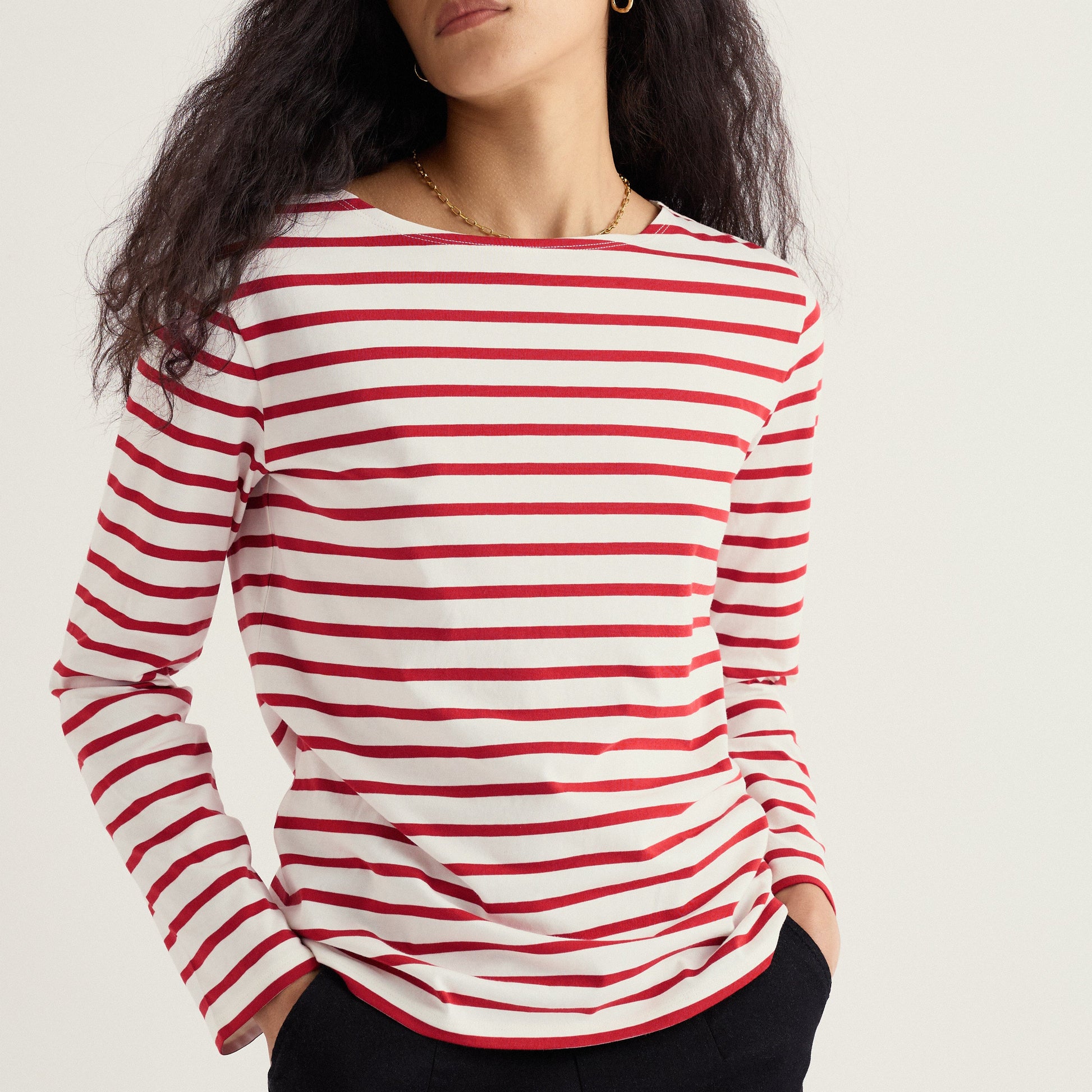 Seasalt Cornwall Organic Cotton Long Sleeved Breton Sailor Shirt Red