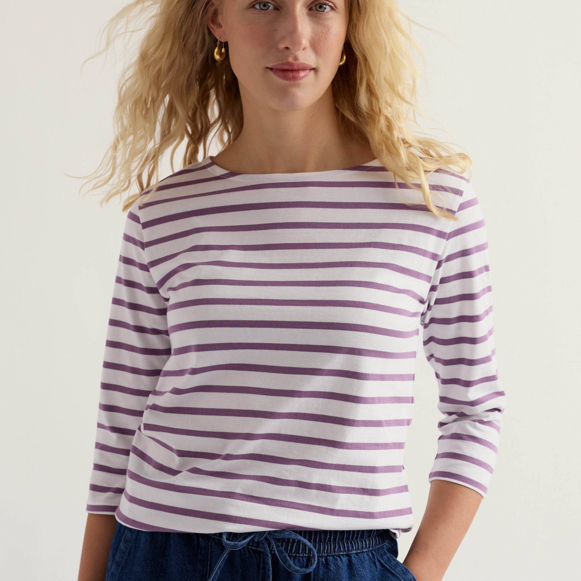 Seasalt Cornwall Breton Sailor Top Purple Stripes