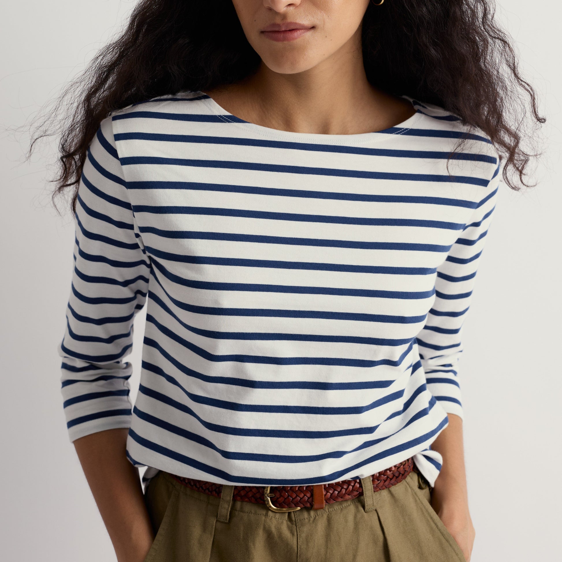 Seasalt Sailor Top 3/4 sleeve in white with dark voyage stripe