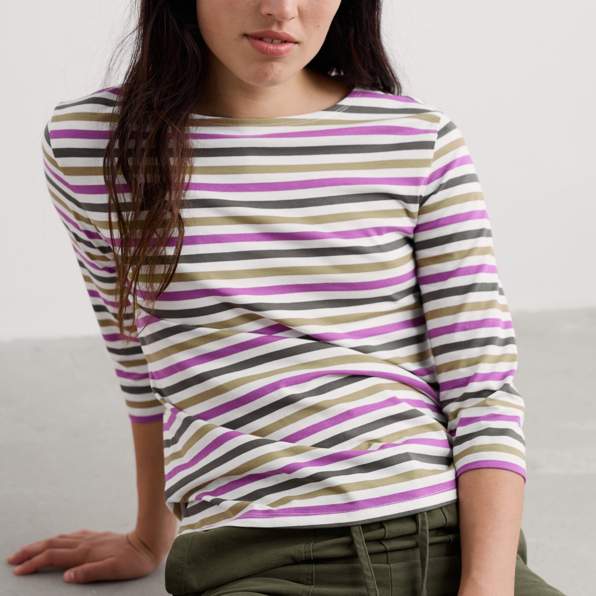 Seasalt Cornwall Organic Cotton Long Sleeved T-shirt with Stripes