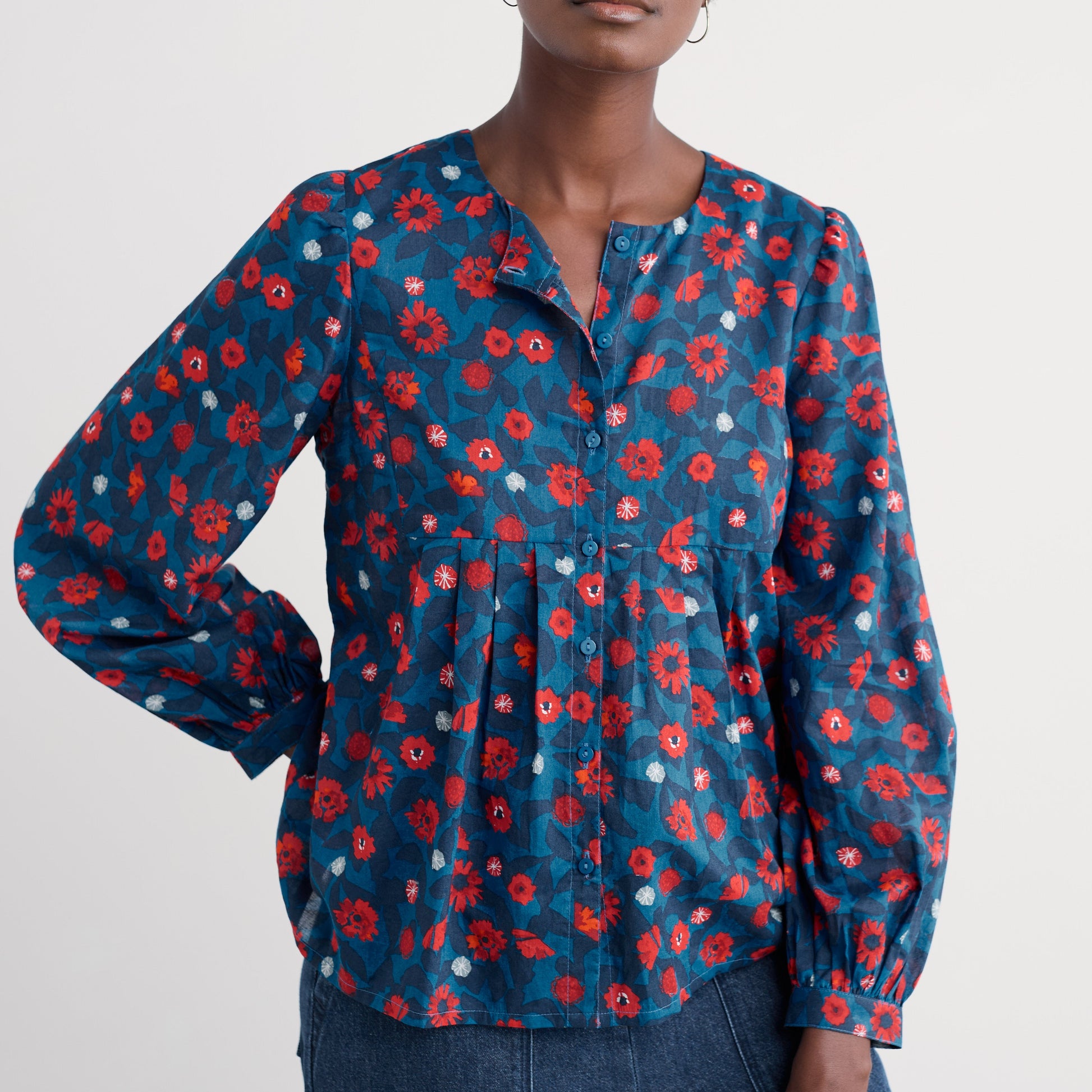Seasalt Cornwall Organic Cotton Shirt with red flowers