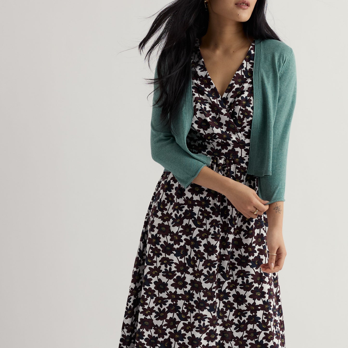 Seasalt Cropped cotton Cardigan in teal