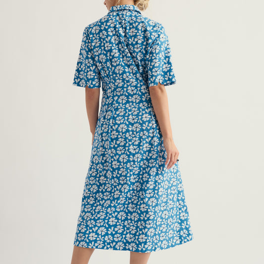 Seasalt Pure Cotton Dress Blue Floral Pattern