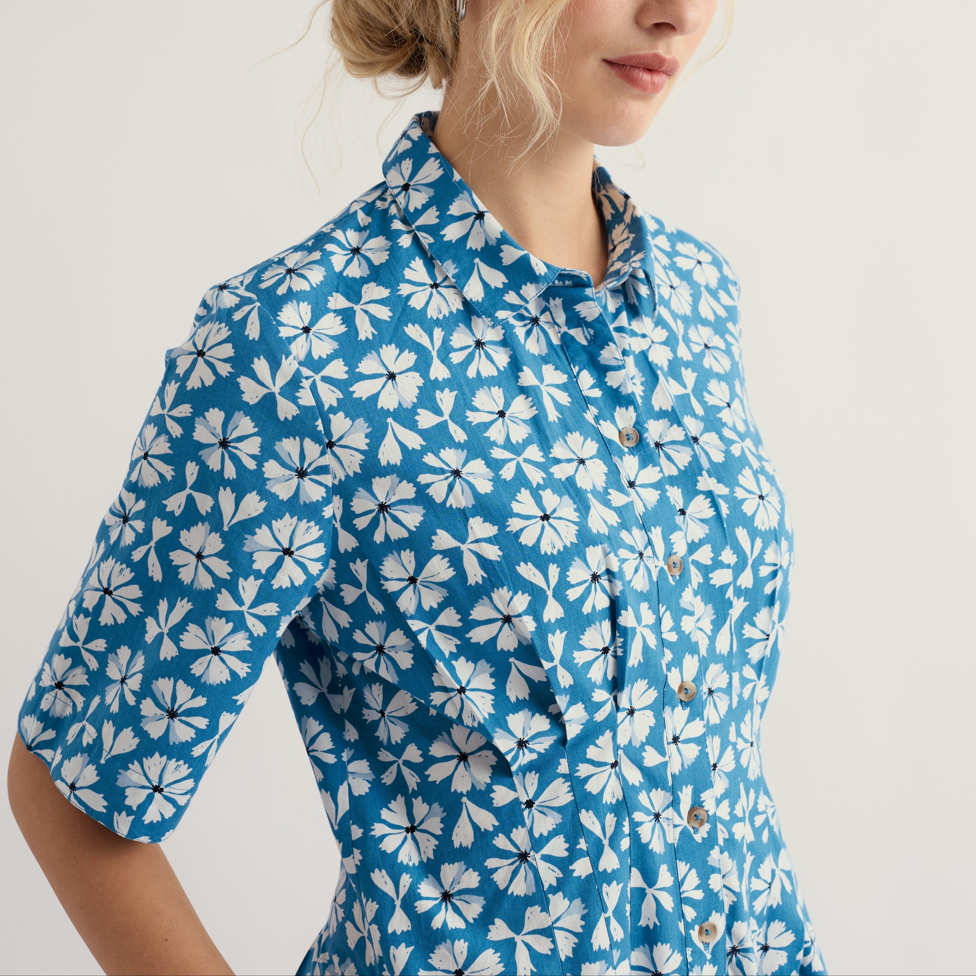Seasalt Cotton Wild Liquorice Dress Blue and White Floral Pattern