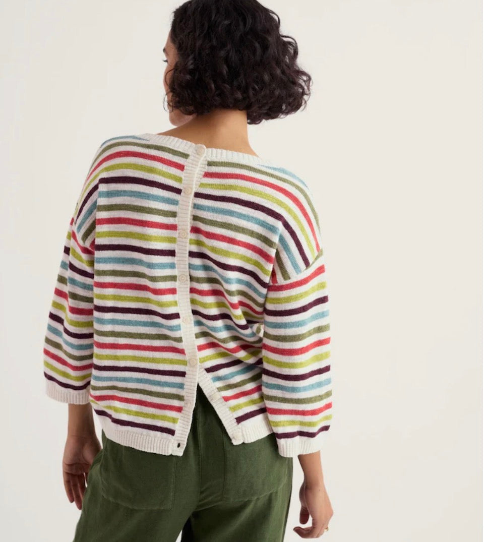 Seasalt Cornwall linen and cotton striped top with buttons down the back