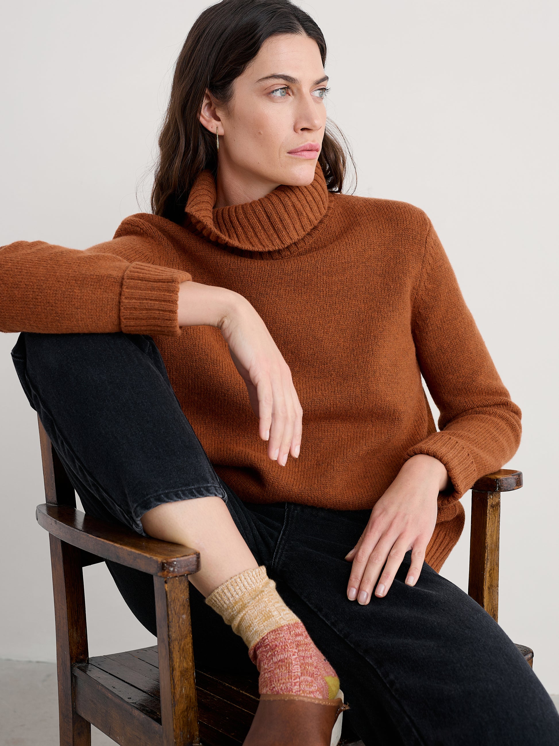 Brown woollen women's roll neck sweater from seasalt