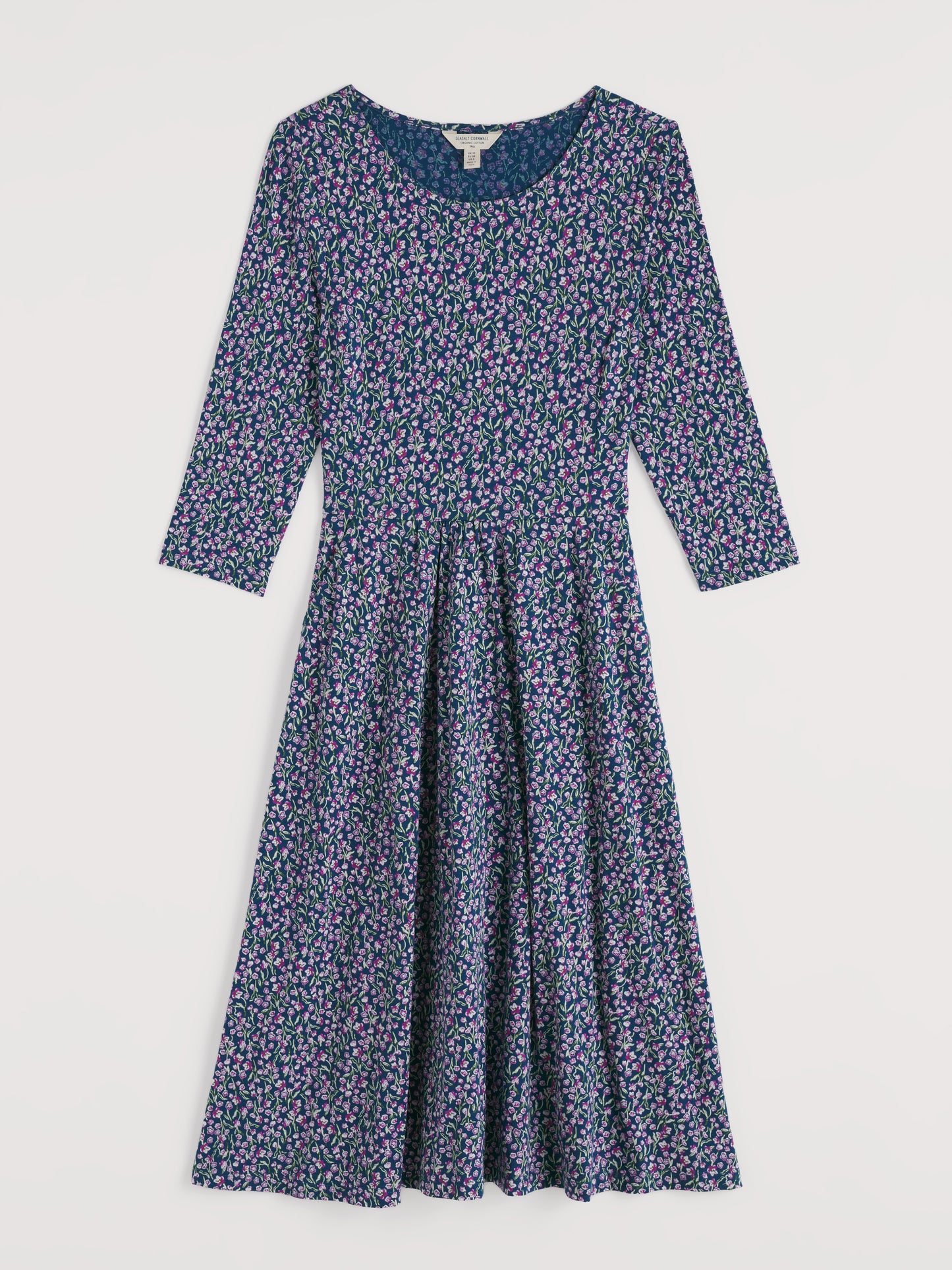 Seasalt Cornwall April jersey dress in blue and pink floral