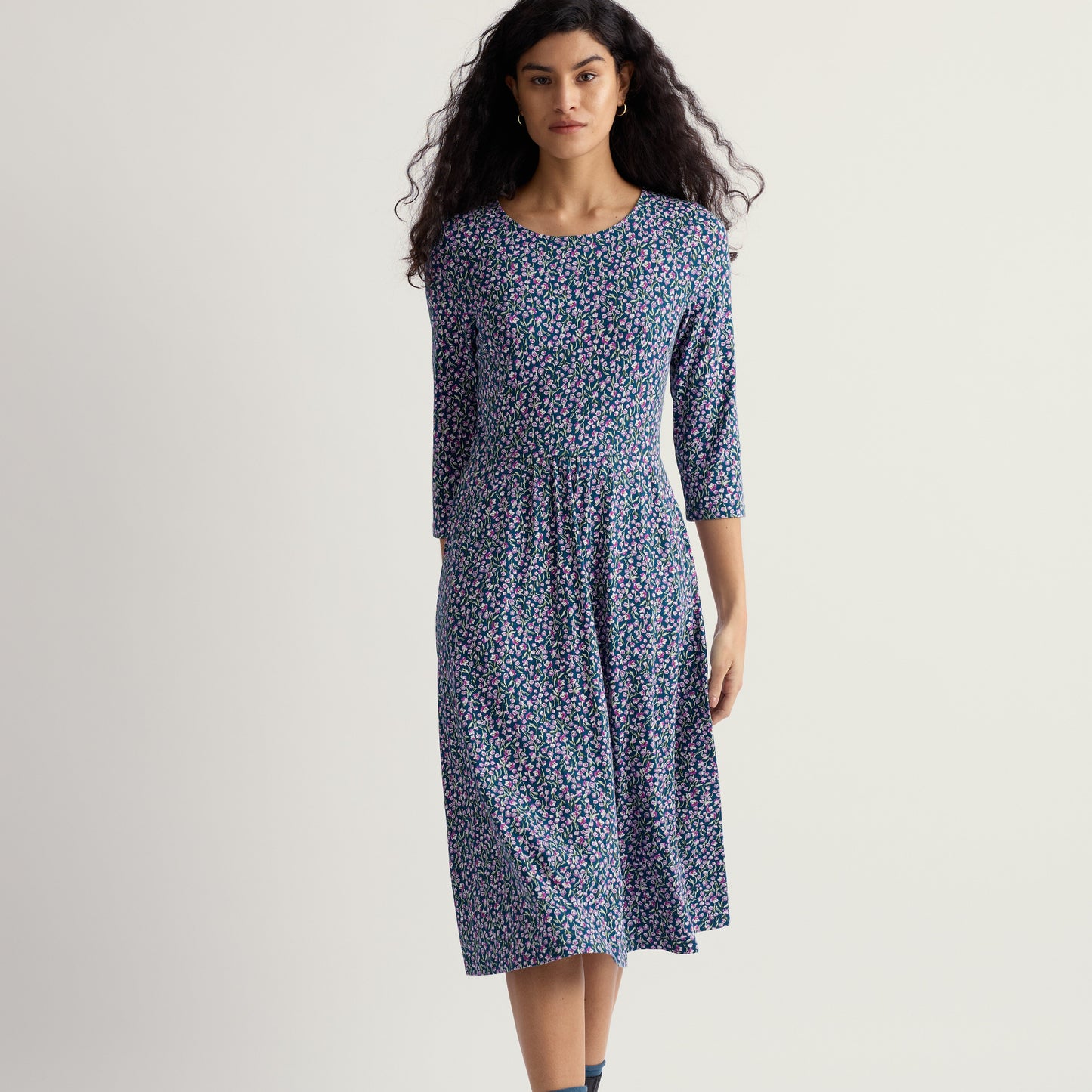 Seasalt Cornwall April Dress in Flax Flower Bright Ochid. Jersey Cotton.